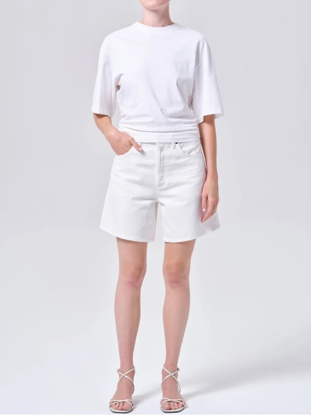 NWT AGOLDE 34 Stella High Rise Baggy Shorts White